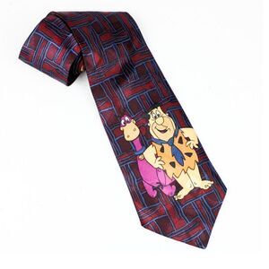 Vintage The Flintstones Tie-Novel Neck Tie 1994 Fred & Dino Red 59" Long Men's